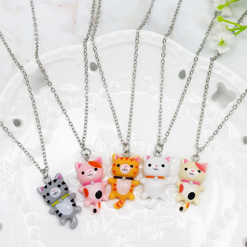 Yungqi Cartoon Colorful Resin Cat Pendant Necklaces For Women Men Best Friend Lovely Animal Pet Pendant Couple Necklace Jewelry