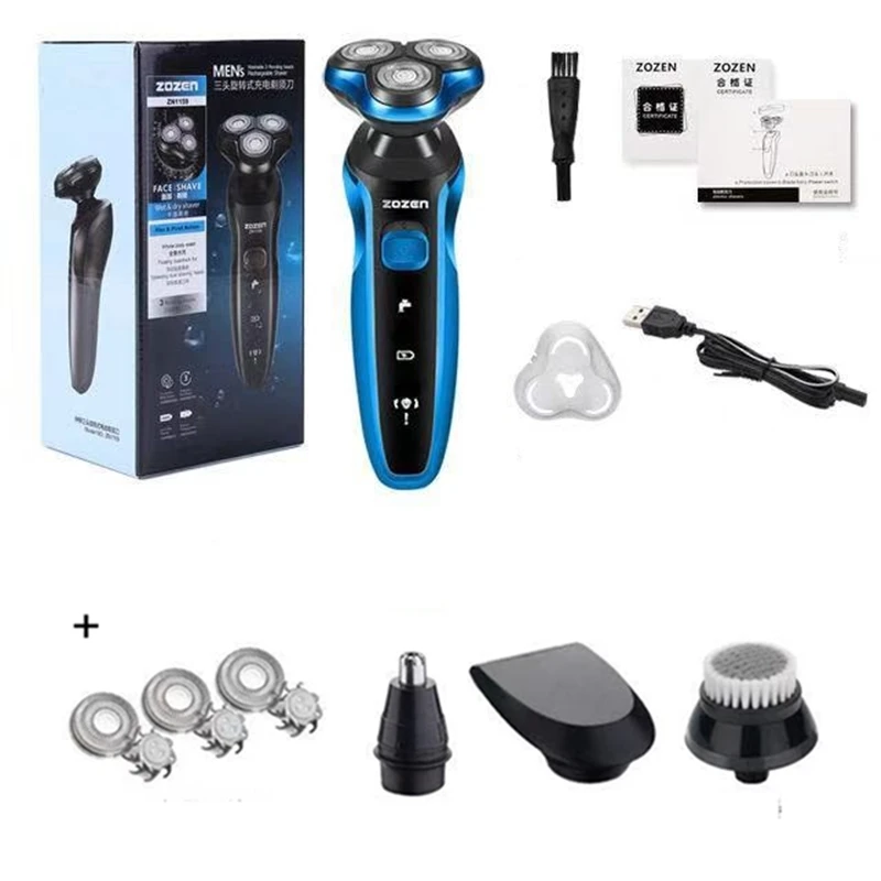 ZOZEN-Afeitadora eléctrica recargable, máquina de afeitar, limpieza de barba, maquinilla de afeitar para hombres, uso húmedo y seco, lavable, ZN1159