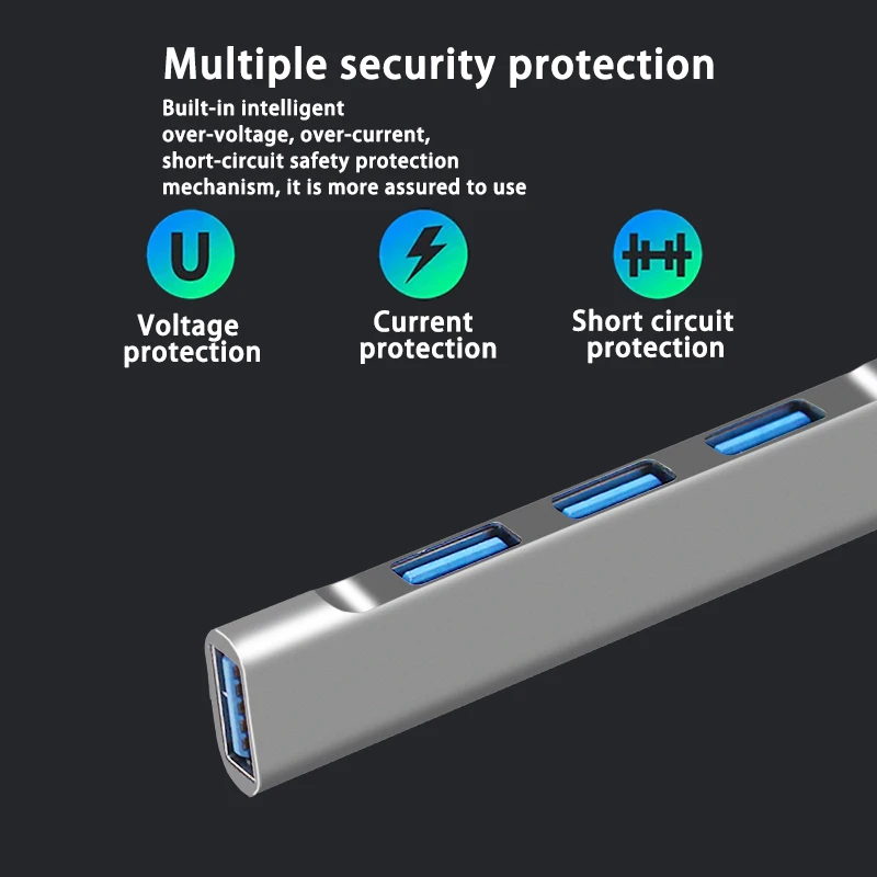 USB Hub 3.0 USB 3.0 HubB 4 Ports Multi-USB Splitter Adapter Aluminum Alloy Suitable Lenovo Macbook For PC Computer Accessories