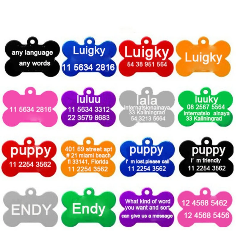 2pcs/Lot Free Personalized Engraving Text  Pet Id Tags Dog Cat Tag Dog Identification Customized Name Address Telephone Any Text