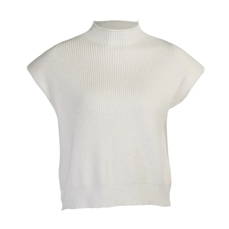 Turtleneck Sleeveless Women Sweater Vest 2024 Wide Shoulder Pullover Knitted Casual Jumper Tops Autumn