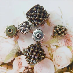 Julie Wang 6PCS Mixed Copper Punk Drum Beads Vintage Hollow Roller Spacer Beads Findings Bracelet Jewelry Making Accessory