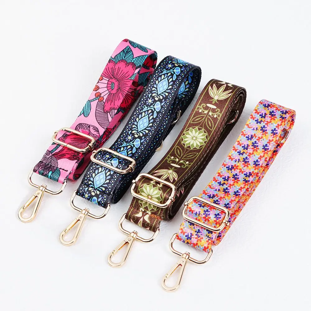 Hot Adjustable Nylon Flowers Bag Strap Women Colored Crossbody Straps For Messenger Shoulder Bag Accessories Embroidered Belts