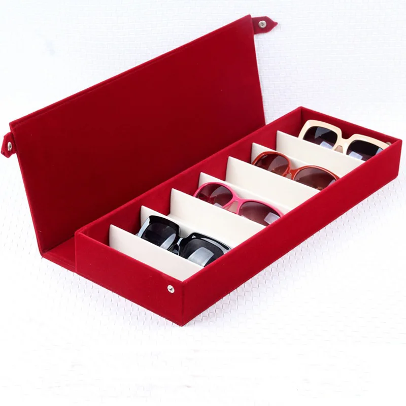 Fashion Velvet Storage 8 Grids Display Glasses Case With Lids Eyeglass Sunglasses Stand Case Watch Box Holder Makeup Organizer