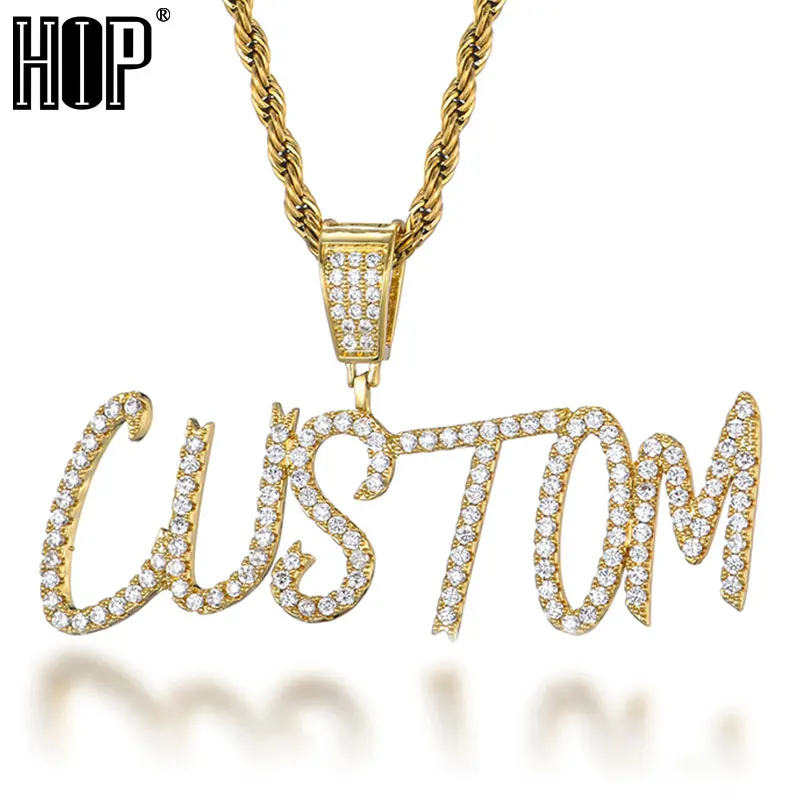 Hip Hop Custom Name Brush Font Cursive Initial Letters Cubic Zircon CZ AAA+ Pendants & Necklaces For Men Customized Jewelry