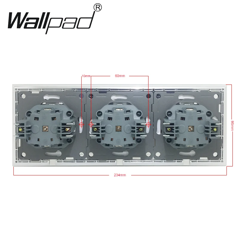 3 Way EU Sockets with Cover Wallpad 110V-240V AC Aluminum Frame 16A 234*86mm Triple Dust Cap EU Wall Power Outlet with Clips