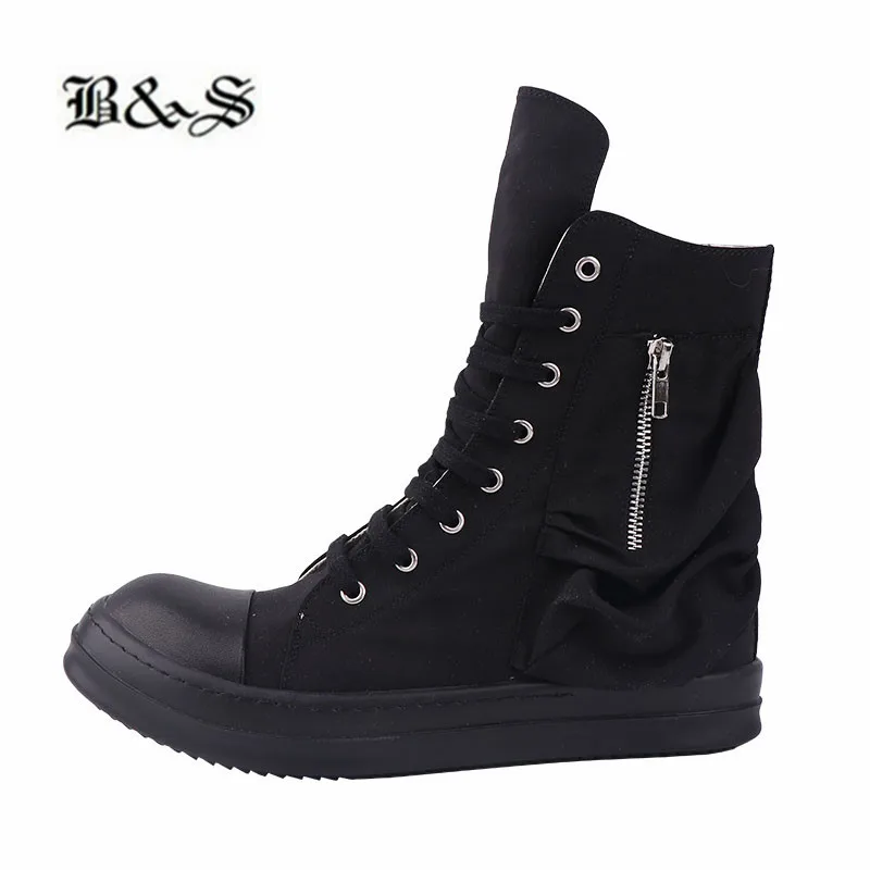 

Black& Street 2020 Hip Hop Street canvas side pocket new trainer street flat Boots lace Up quality sneaker boots