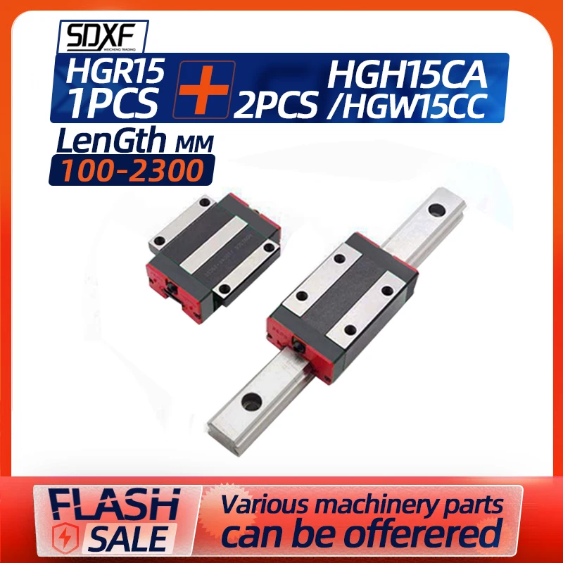 

1pc Linear Guide Rail HGR15 Length 100 500 800 1000 1100 1200 1500 1550 2000 2300mm One Guide Rail With Two Slider 2pcs HGH15CA