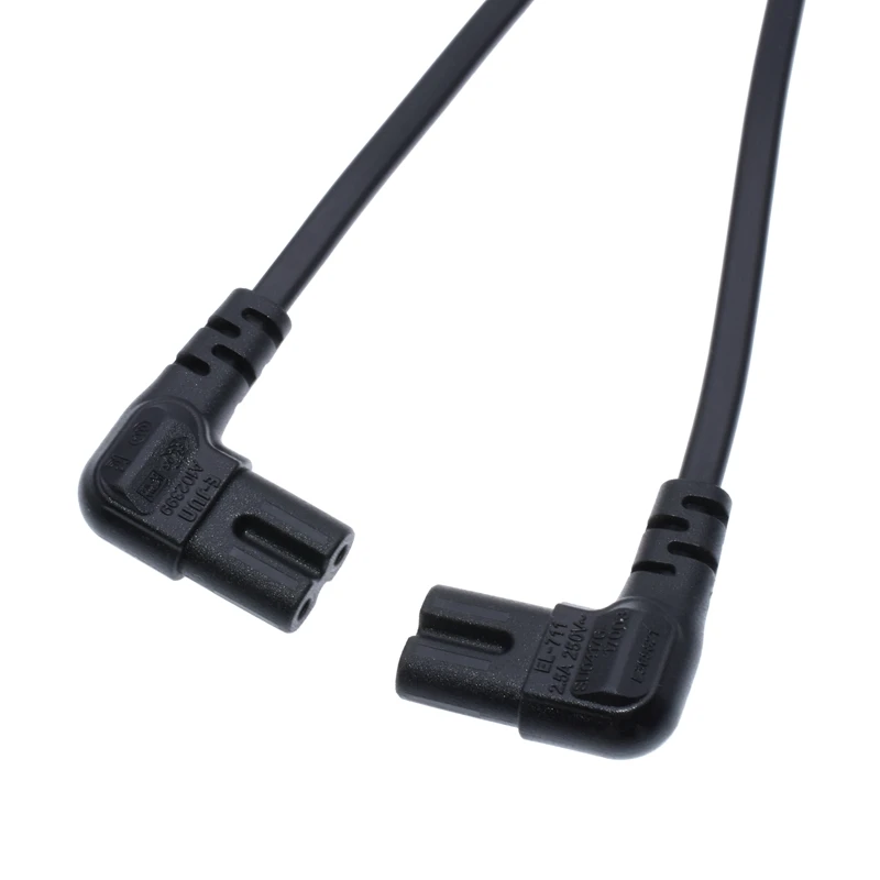 IEC 320 C8 Male to Dual C7 Right Angle Female Y Split Power Cable, IEC 2Pin Figure 8 Male to 2 Female Cord 39CM