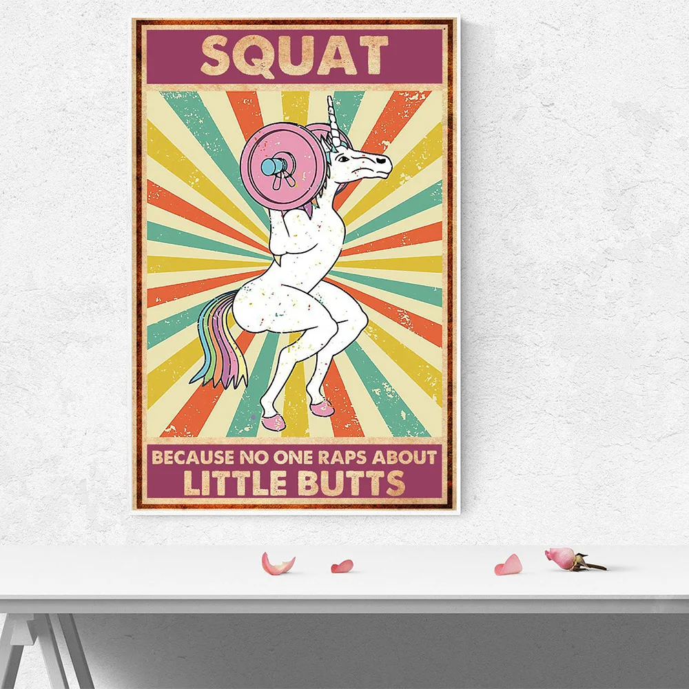 Squat Funny Bathroom Toilet Wall Art Posters and Prints Horse Gym Motivational Quote Vintage Canvas Painting Pictures Wall Decor