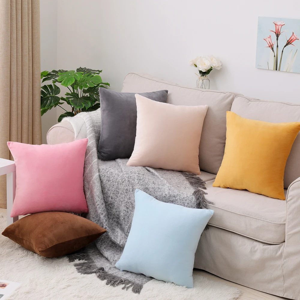 25 Color Custom 40/45/50/55/60/70cm  Polyester Super Soft Velour Cushion  Cover HT-PSVDC-01