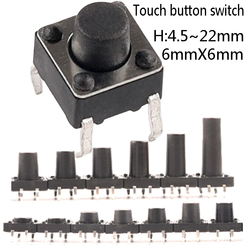 

50PCS 6X6X5/4.3/5.5/6/7/8/9/10/13/18mm Light Touch Push Button Switch DIP4 ON/OFF Copper 4PIN Micro Switch For TV/Toys/Home Use