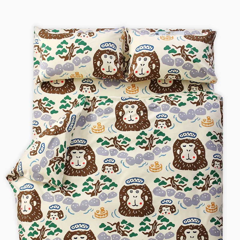 100% Cotton King Size Bedding Set Single Double Size Monkey Printed Duvet Cover Set Bed Sheet Pillow Case Duvet Cover Bed Cover