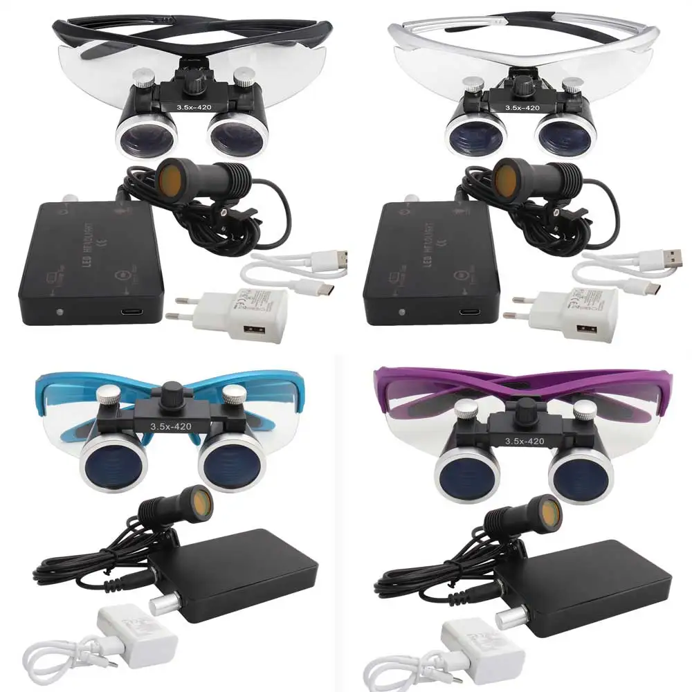 

Dental Loupes Medical Magnifier 2.5 3.5x420 Magnification Binocular 5W Headlight Headlamp USB Connection Cloth Case