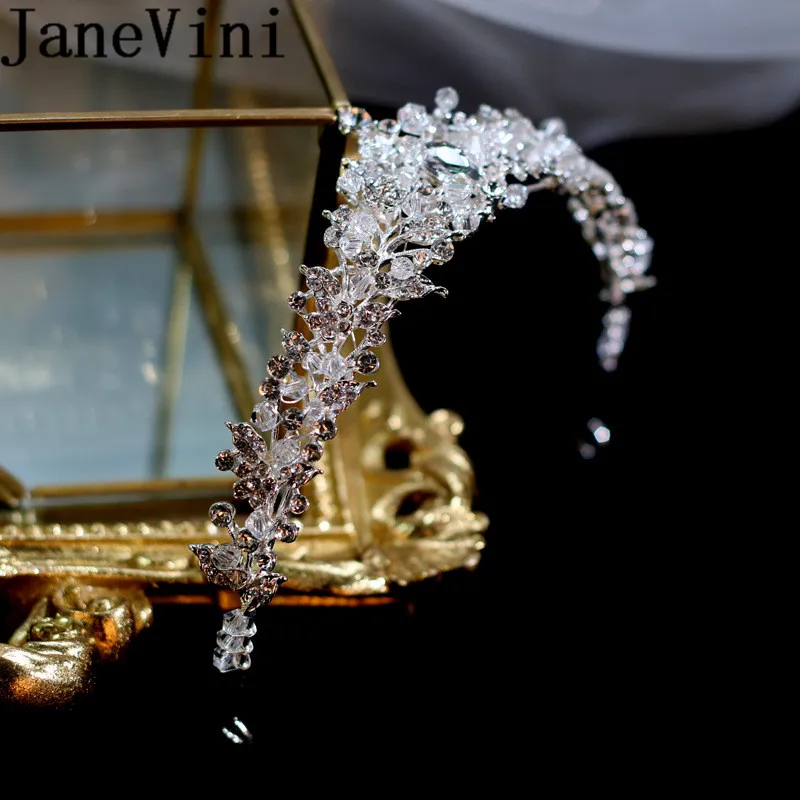 JaneVini Shining Crystal Headband Princess Tiaras and Crowns Bling Rhinestones Beaded Bridal Headwear Wedding Bride Hair Jewelry