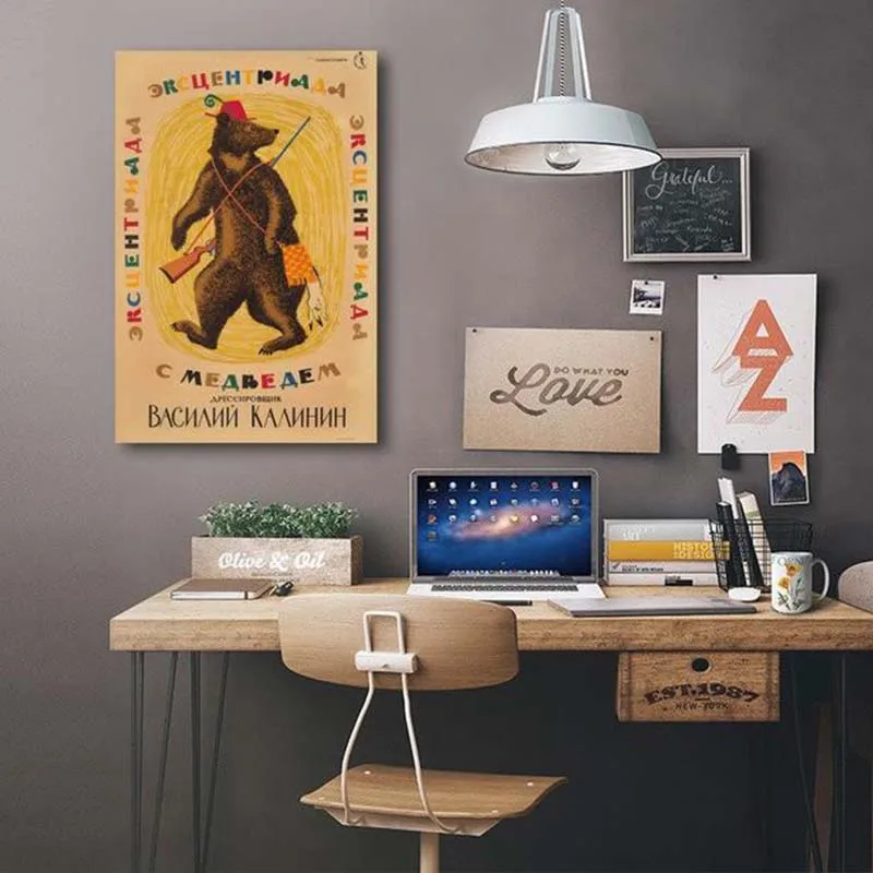 Cartoon Hunter Bear Wall Art Poster Nursery Animal Canvas Painting Vintage Wall Pictures For Living Room Christmas Home decor