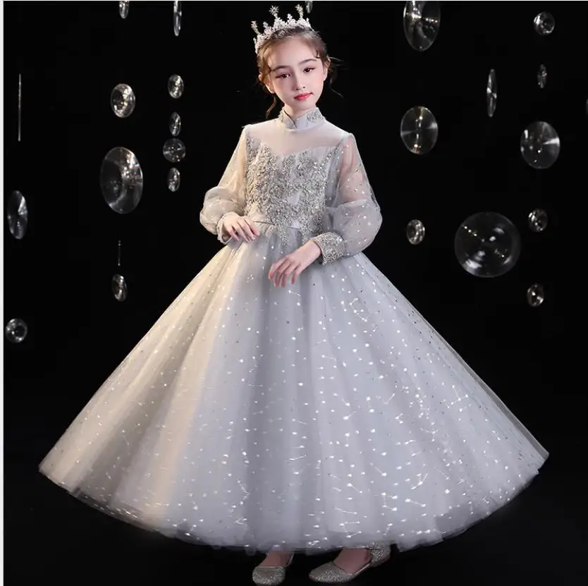 

Girls First Communion Dress Children Pageant Party Ball Gown Flower Girl Wedding Sequins Dresses For Kids Performance Vestidos