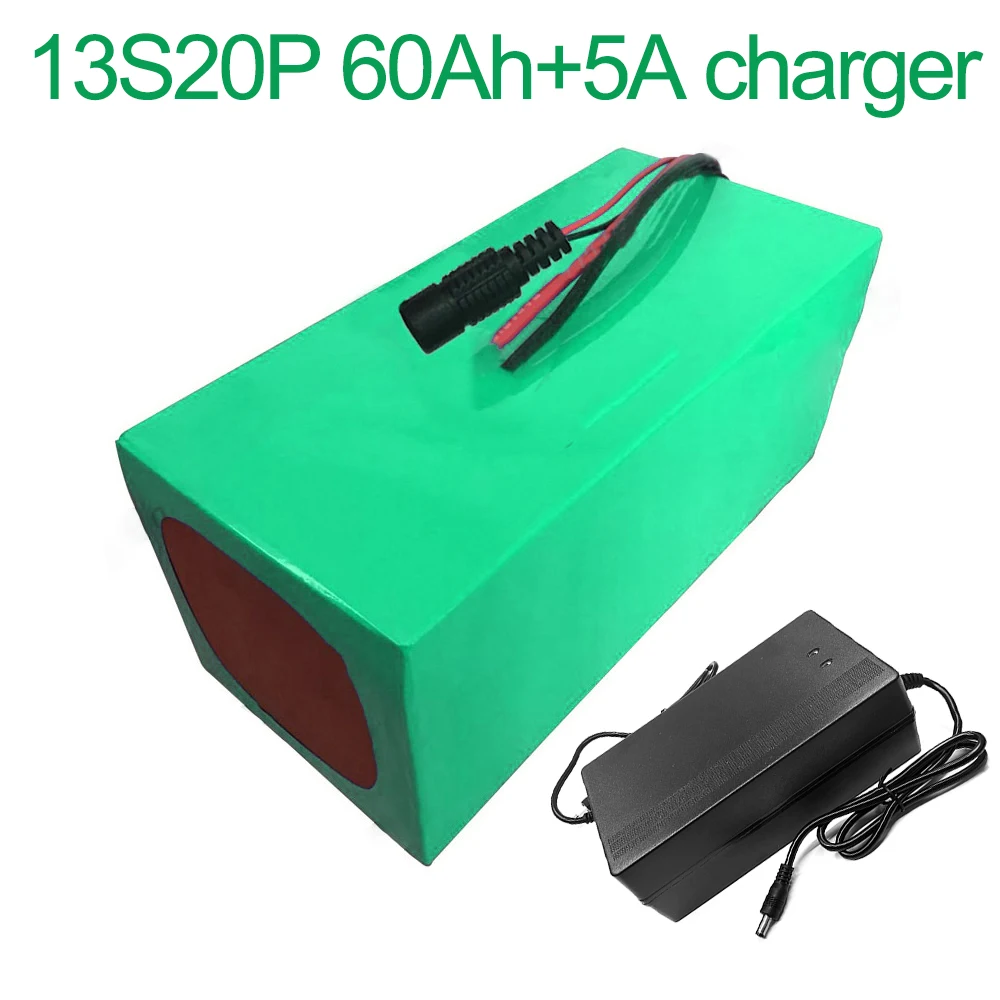 

С 5A зарядное устройство 48V 60Ah 13S20P 18650 литий-ионный аккумулятор Батарея пакет для е-байка, фара для электровелосипеда в электрический велосипед 255x200x140mm