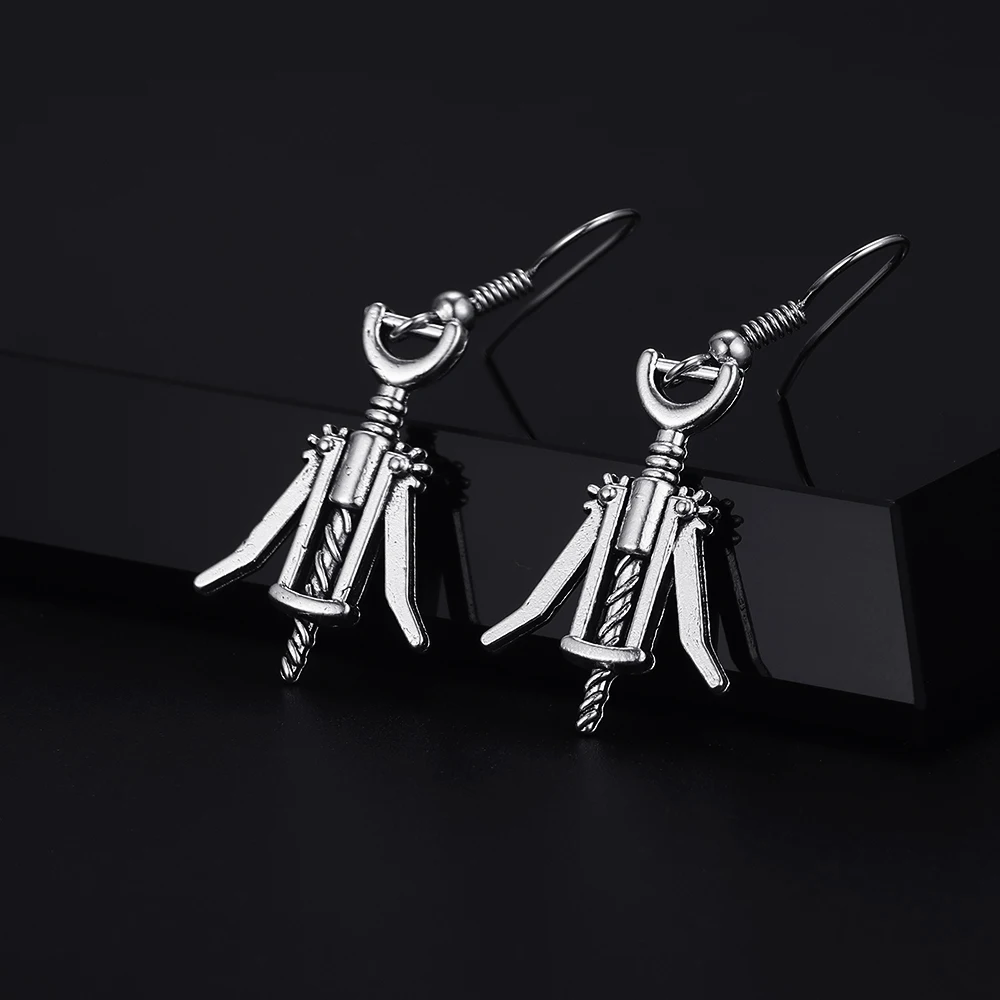 Trendy Vintage Bottle Opener Antique Silver Plated Punk Hiphop Rock Style Retro Drop Earrings for Women Girl & Man Party Jewelry