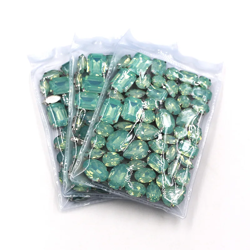 New 50pcs / bag mixed shape resin Olive green rhinestones faltback sew on rhinestone clothing earrings necklace accessories