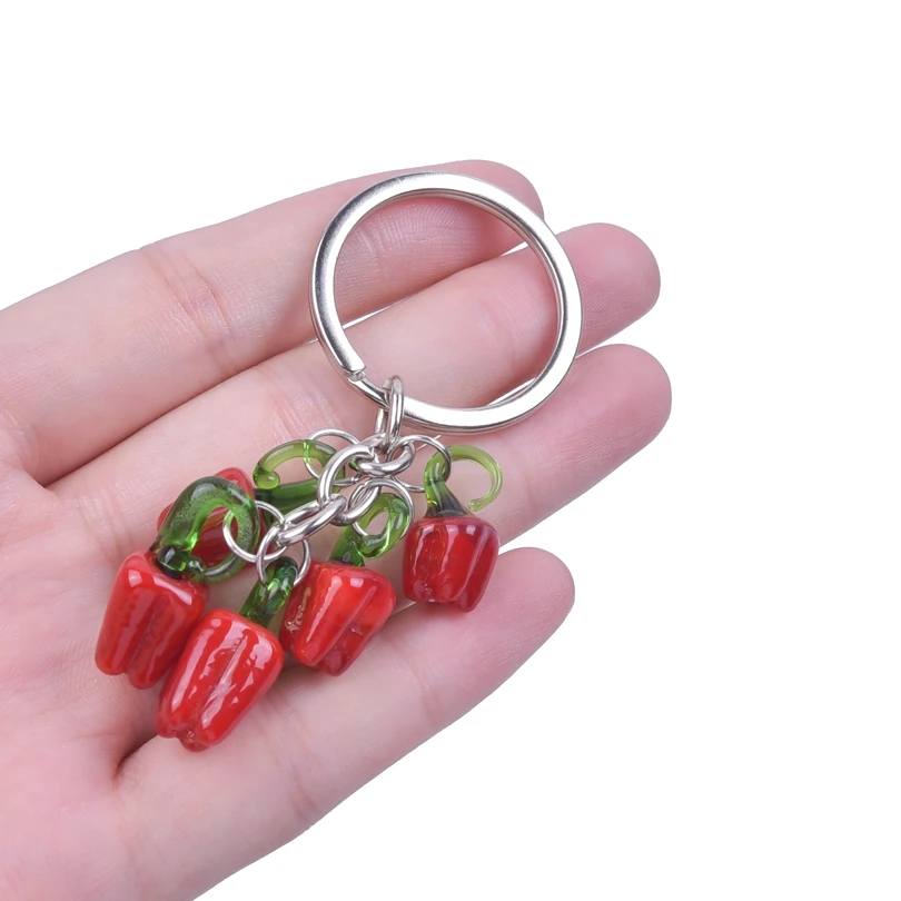 1Pc Creative Vegetable Red Chilli Charms Keychain Hot Pepper Eggplant Pendant Keyring Women Bag Souvenir Gift Jewelry Wholesale