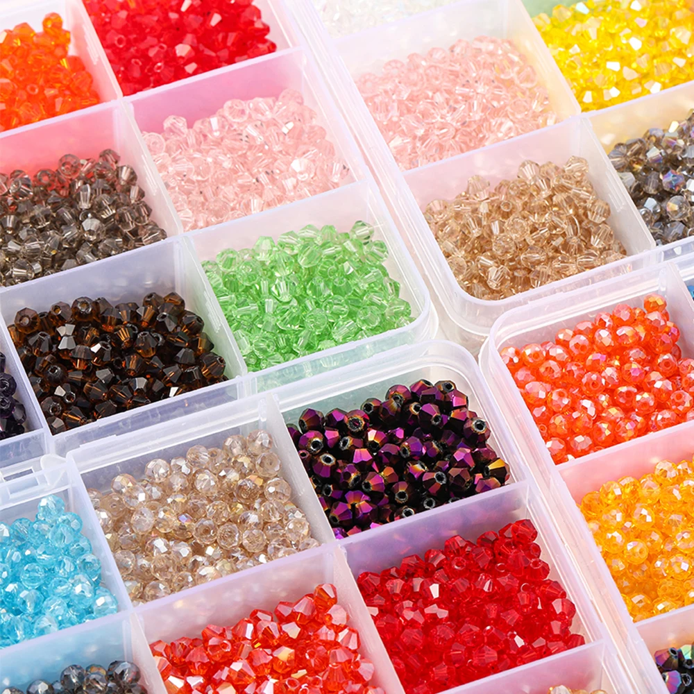 3000Pcs/Box 4mm Glass Bicone Beads Jewelry Beads Loose Spacer Beads for DIYJewelry Making Bracelet Necklace Accessories Kits