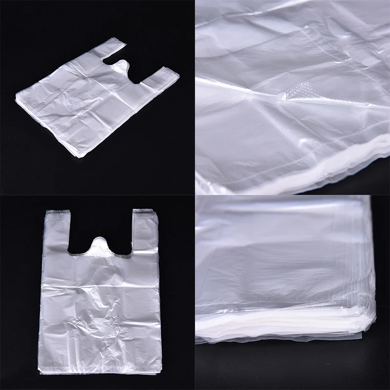 100 piezas de plástico de la camiseta al por menor de diseño de compras bolsas de supermercado asas de embalaje,