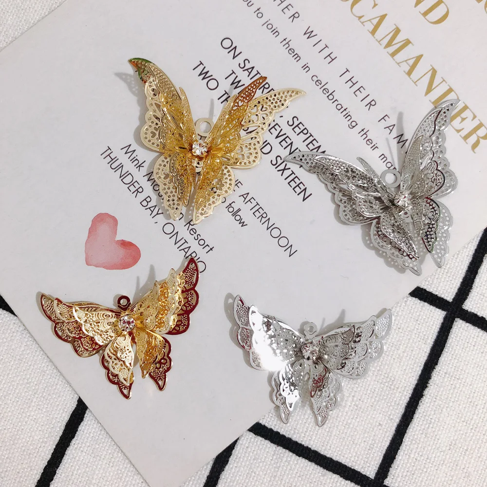 DIY jewelry super fairy double layer rhinestone color preservation copper butterfly pendant earrings bracelet necklace 2pcs