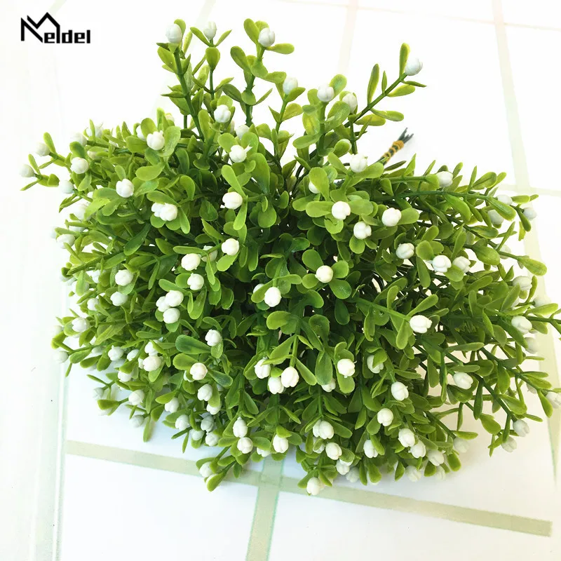 5 Branch Artificial Milan Berries Plant Plastic Winter Fake Berries White Green Wedding Home Decor Faux Leaves Berries Plant