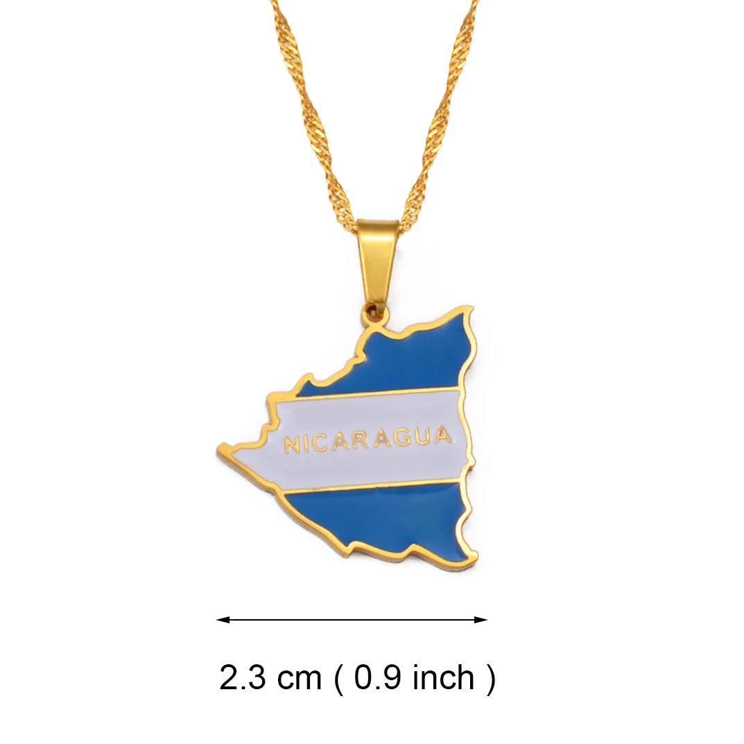 Anniyoc Nicaragua Map Flag Pendant Necklaces for Women Gold Color Charm Nicaraguans Maps Jewelry Patriotic s #176521