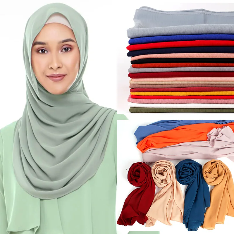 Spring 2021 ex-factory price Muslim monochrome pearl chiffon seersucker hijab Indian women daily Dutch sunscreen turban shawl