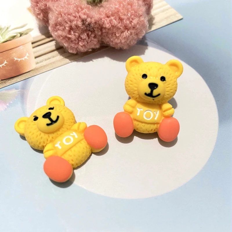 10Pcs 21*26mm Kawaii Cartoon Bear Plannar Resin for Ear Studs Jewelry Making Accessories DIY Baby Headwear Hair Clips Bow Decor