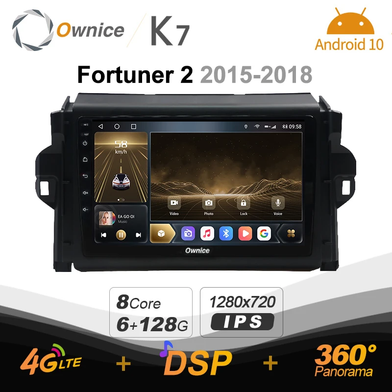 6G 128G K7 720P 2 Din Android 10.0 Car Multimedia radio for Toyota Fortuner 2 2015 - 2018 8 Core A75*2+A55*6 SPDIF 360 4G LTE