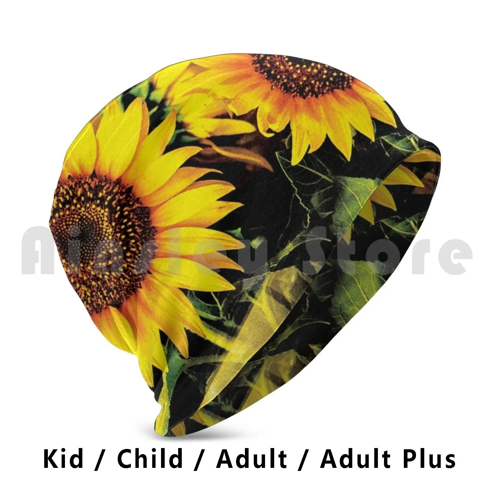 Sunflower Design Cloth Face Beanies Knit Hat 1361 Beanies Print Beanie Quarantine Face Inhale Breath Oxygen