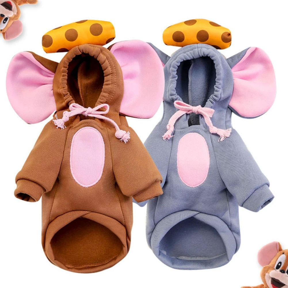 Winter Dog Clothes Cat Dog Hoodies Coat Pet Baby Costume Pet Clothes New Year Clothes Christmas Cartoon Mouse Cheese Costume