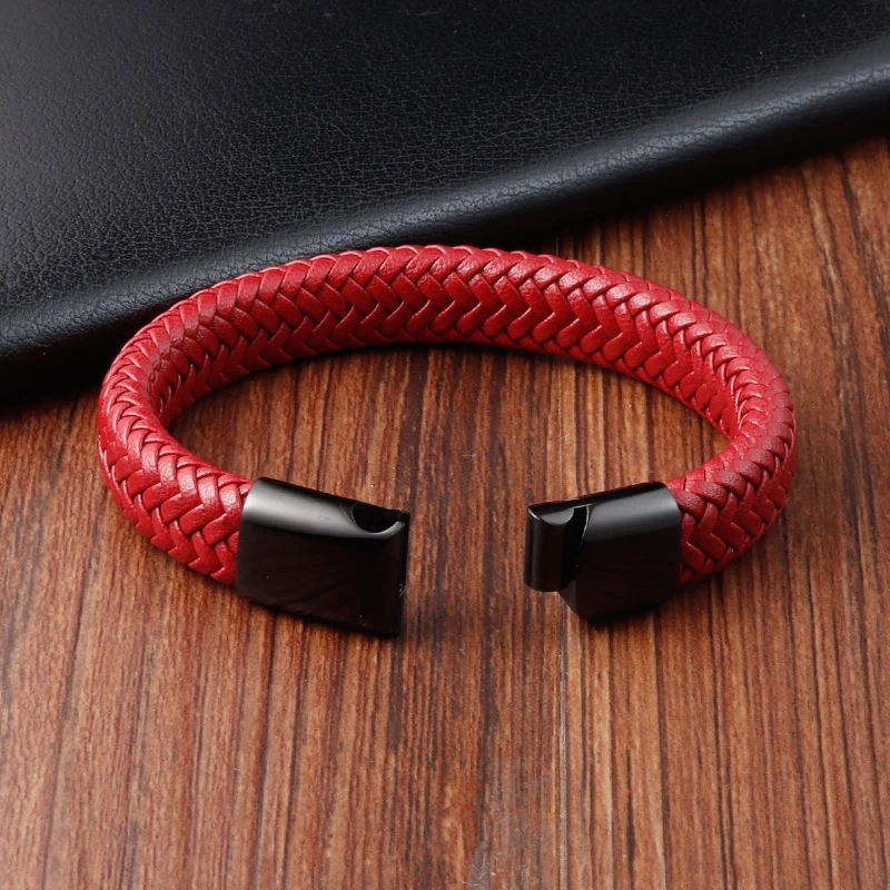 Multi-layer Small Accessories Combination red Colors Selection Stainless Steel Men\'s Leather Bracelet Handsome Boy Simple Gift