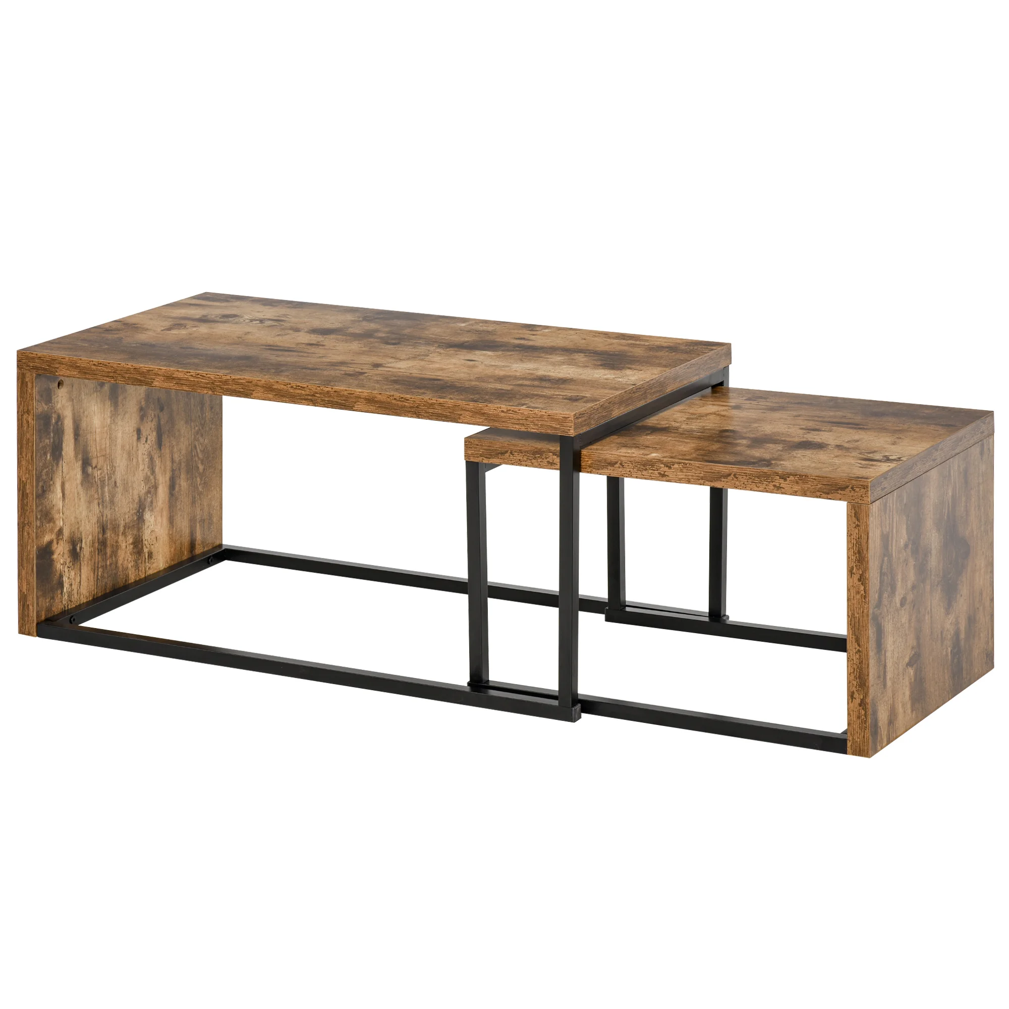 HOMCOM Set 2 Table Set with Metal Legs Industrial Style for Living Room