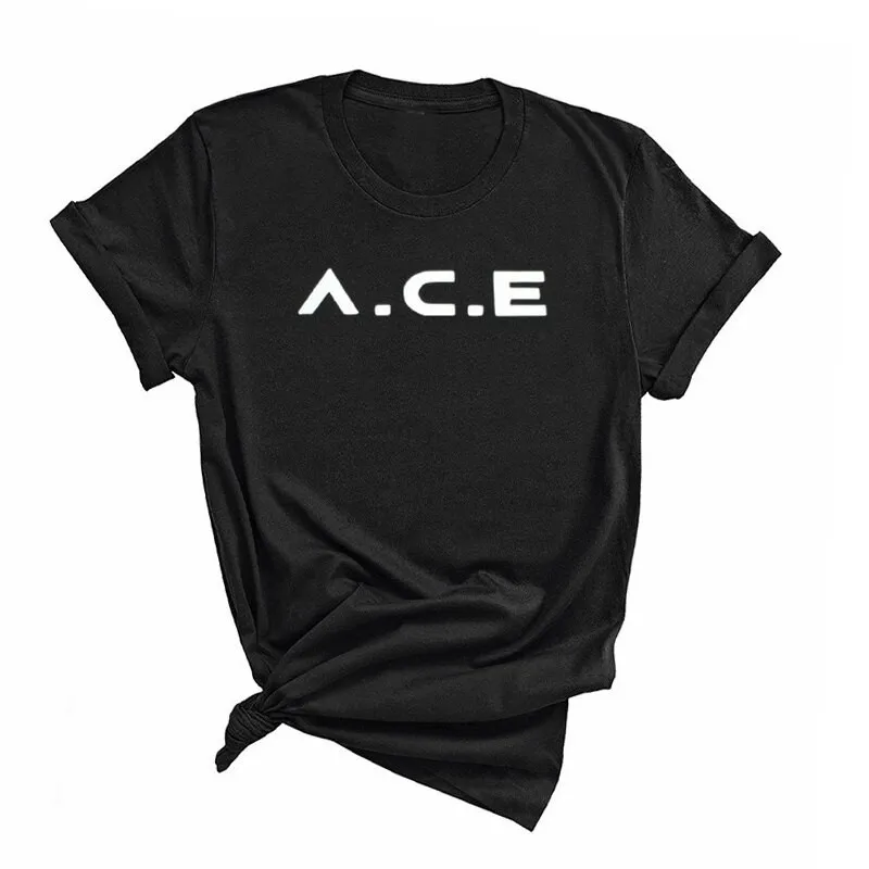 A.C.E K-pop T-Shirt donna stampata ACE Kpop lettera T Shirt Casual estate manica corta Tees o-collo maglietta nera Feminina