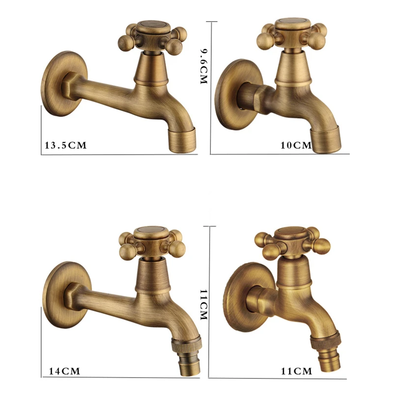 Antique Brass Basin Faucet Kitchen Faucet Garden taps Wall Mounted Lavatory Bathroom Mop Water Tap Washing Machine Faucet