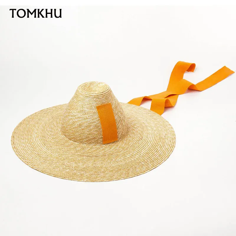 2021 New Elegant 15cm Wide Brim Sun Hat For Ladies Summer High-top Ribbon Hand-woven Straw Hat Outdoor Beach Cap Chapeu De Praia