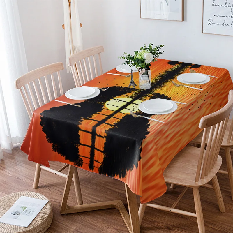 Asuka Trees Dusk Reflection Table Cloth Waterproof Dining Tablecloth Kitchen Decorative Coffee Cuisine Party Table Cover