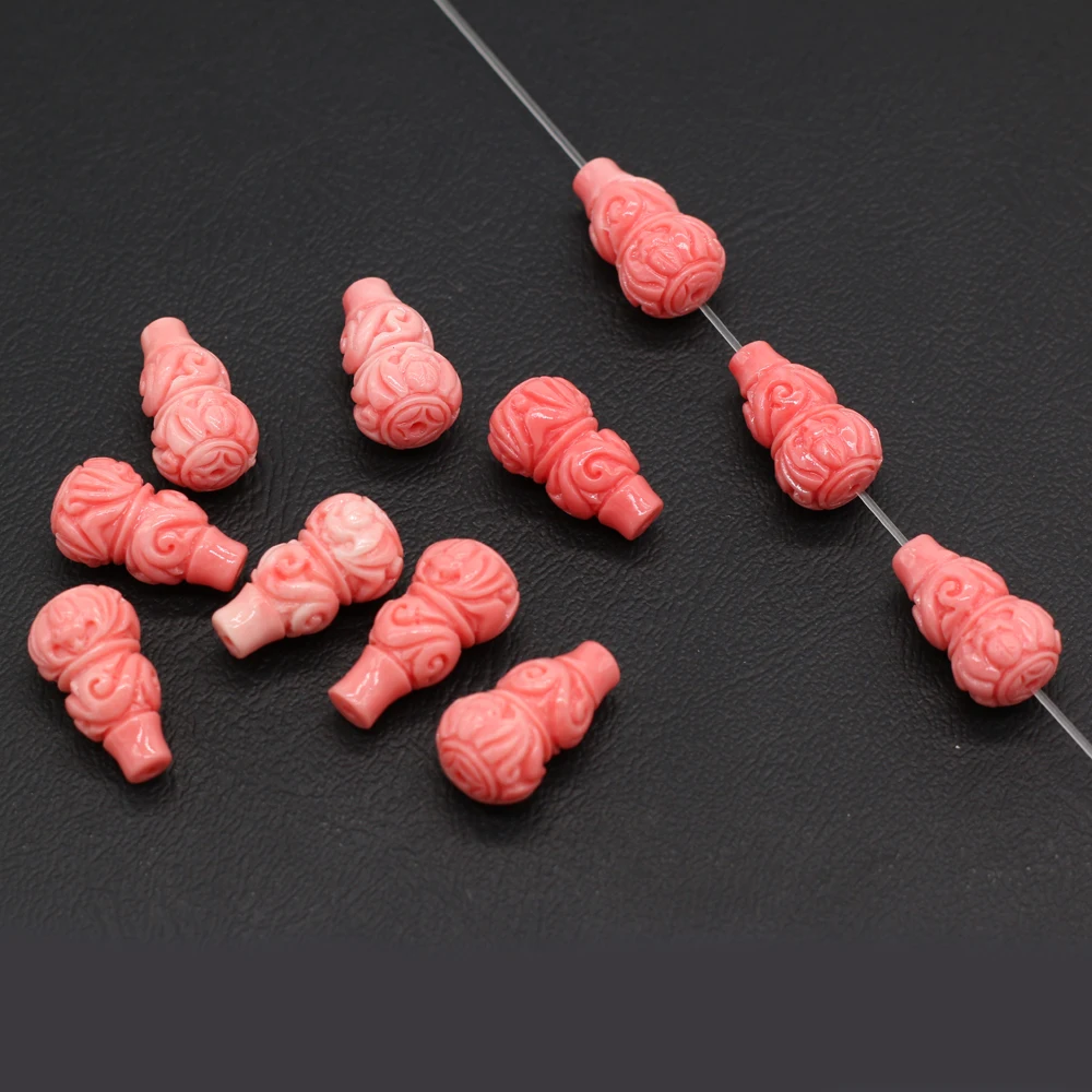 10Pcs Hot Sale Natural Pink Coral Pendant Gourd Shaped Through-Hole Beads For Jewelry Making DIY Necklace Bracelet Accessory