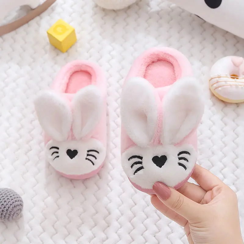 Rabbit Cotton Children Slippers Autumn Winter Non-Slip Warm Fluffy Slippers Kids Home Indoor Furry Shoes Casual Boys Girls Shoes