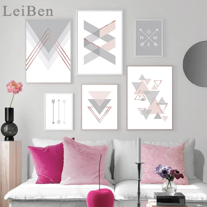 Pink Gray Arrow Geometric Abstract Art Poster Nordic Canvas Print Simplicity Painting Wall Picture for Living Room Decoration