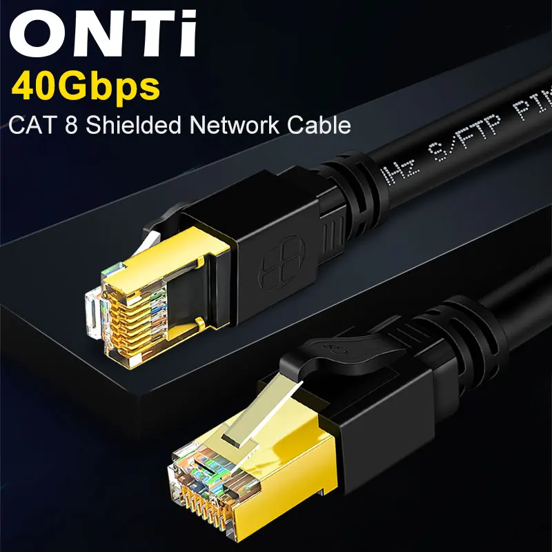 ONTi-CAT8 Cabo Ethernet, Rede Lan, Patch Cord para Roteador, PC, PS4, TV, Laptop, 40Gbps, 2000MHz, S, FTP, Cat 8