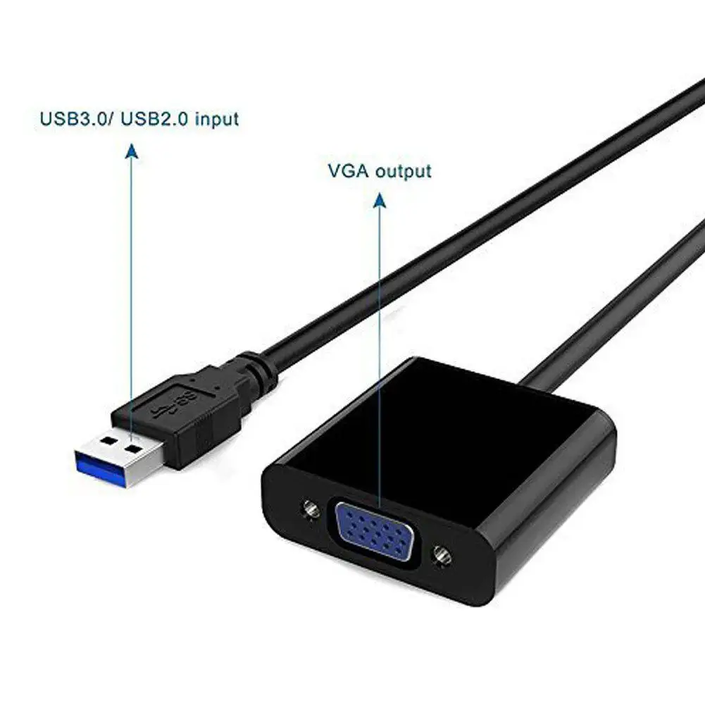 محول USB 3.0 إلى VGA ، بطاقة رسومات فيديو VGA ، كابل خارجي للكمبيوتر الشخصي والكمبيوتر المحمول