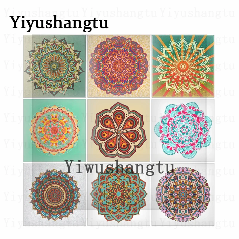 

New Symmetrical flower ring pattern 12mm/20mm/25mm/30mm Square photo glass cabochon demo flat back Making findings