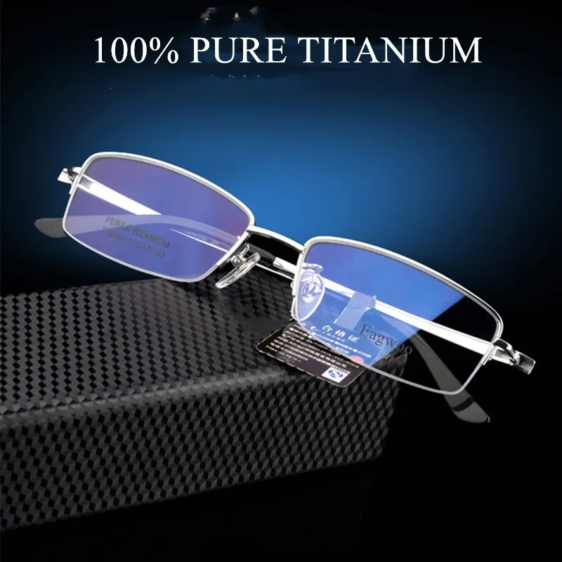 Pure Titanium Eyeglasses Half Rim Optical Frame Prescription Spectacle Business Glasses For Men Eye glasses Slim Temple 143mm