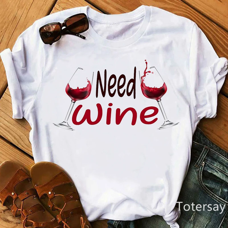 

Need Wine Red Wine Glass T Shirt Colorful Winebowl T-Shirt Graphic Print Women Clothes Streetwear Short Sleeve T-Shirts 2021