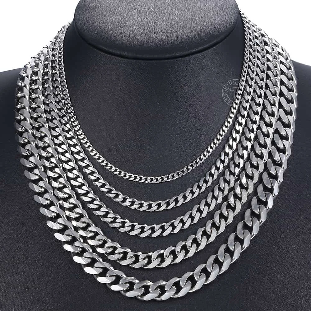 

3-11mm Men's Curb Chain Necklace Silver Color Stainless Steel Curb Cuban Link Long Chain for Unisex Men Punk Classic Jewelry